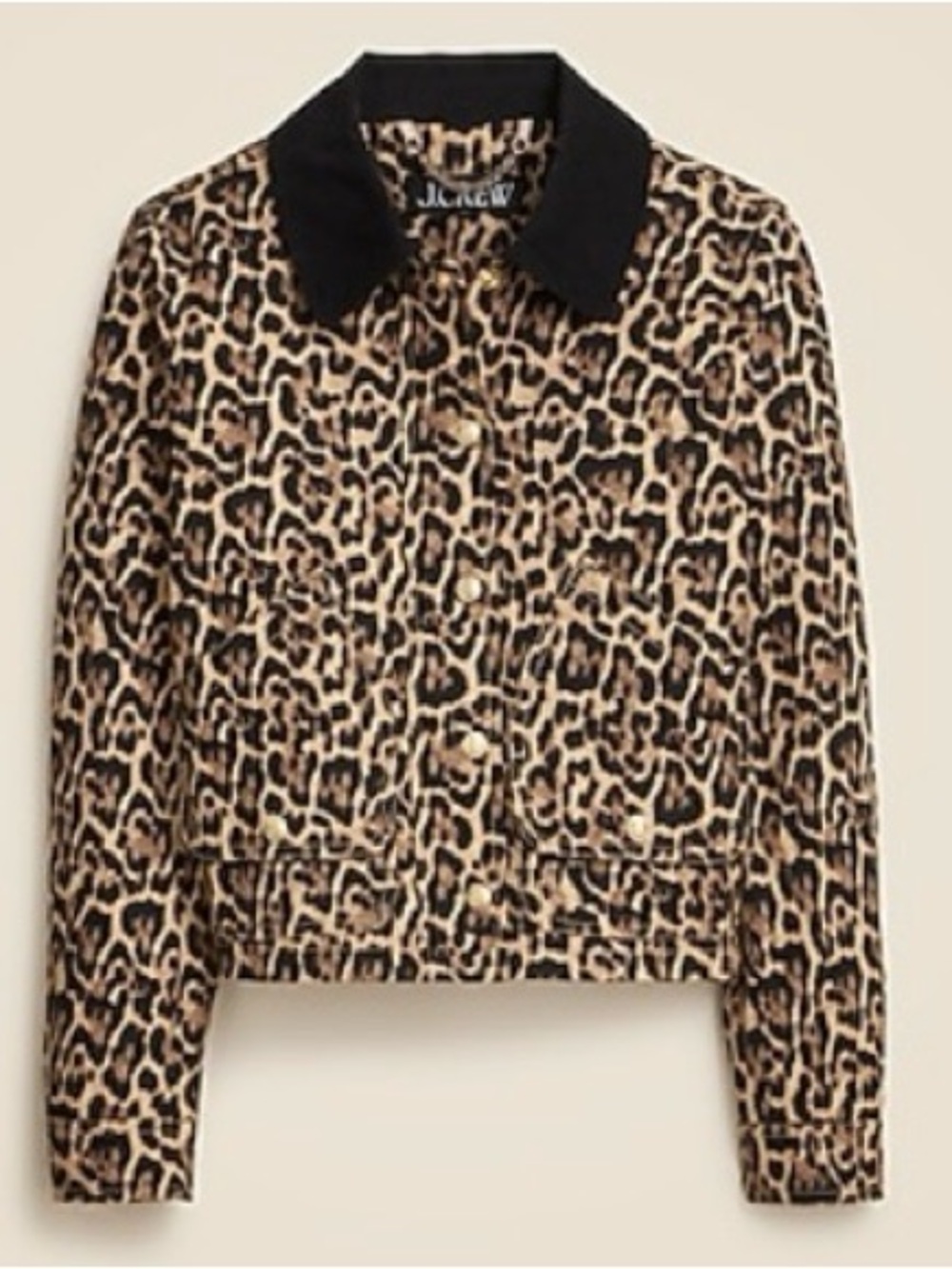J. Crew Leopard Print Barn Jacket with Black Collar